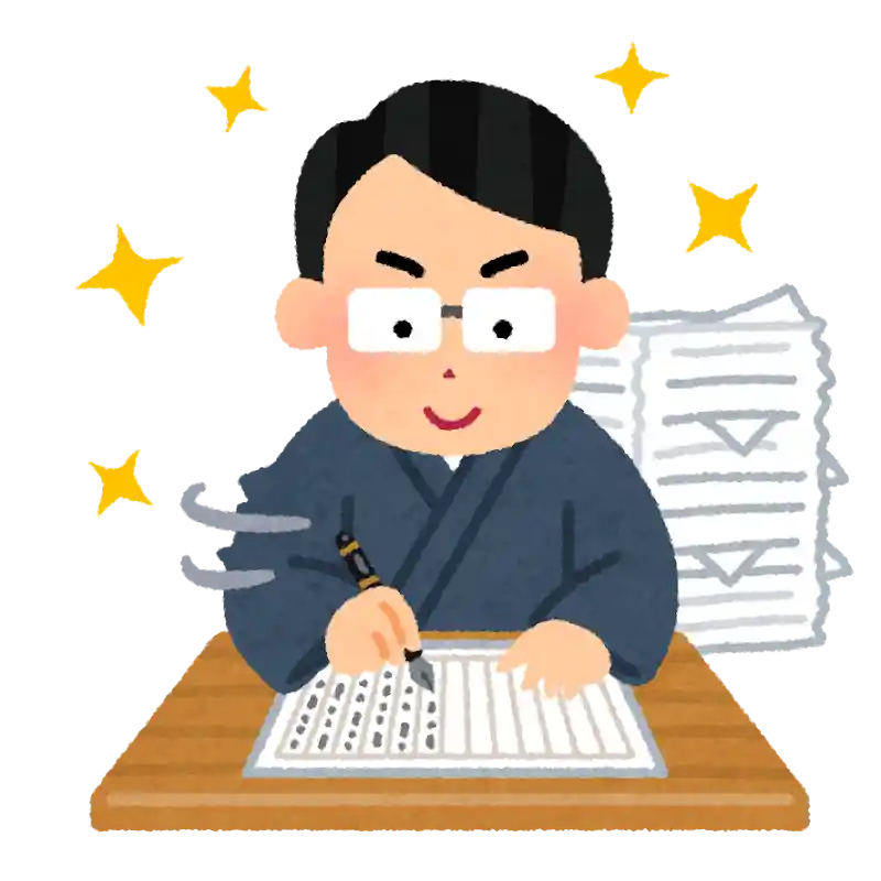 Man writing diligently